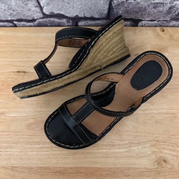Born Leather Slip On Wedge Sandals Size 8 - Picture 2 of 10